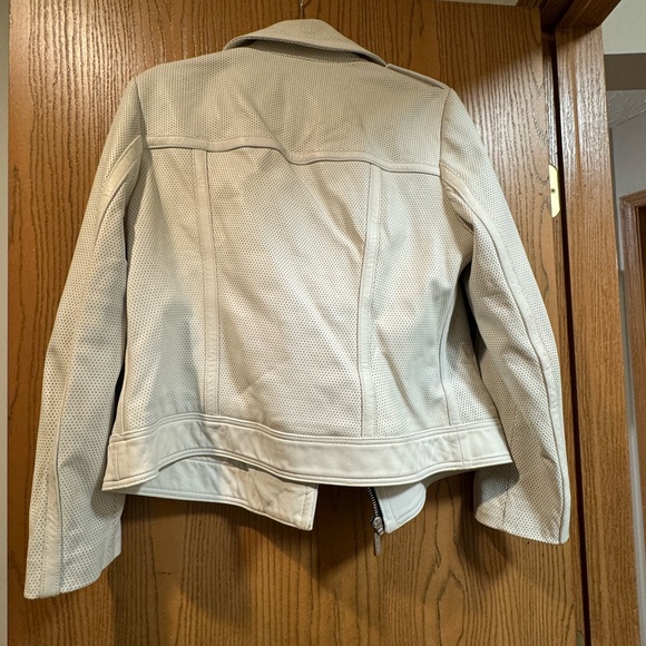MICHAEL KORS 100% Leather Moto Biker Jacket Off-white size large - Picture 4 of 6